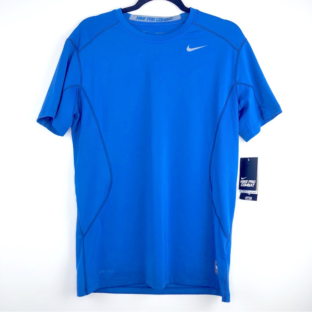 Nike Pro Combat Shirt Men's Medium Dri Fit Blue Short Sleeve